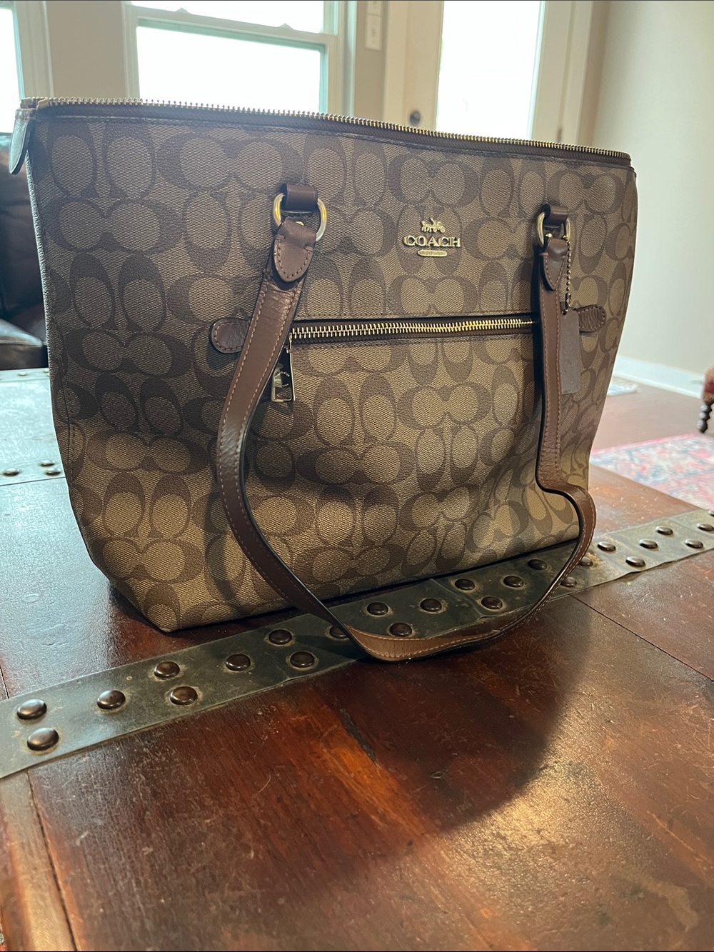 Coach Station Tote Bag in Signature Canvas with Leather Trim